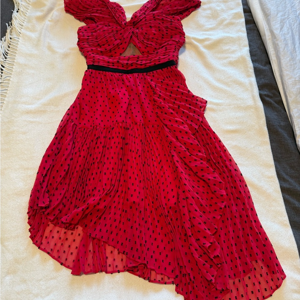 Self-Portrait 💃🏽 Red Asymmetrical Polka Dot Dress